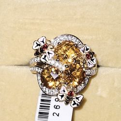 Brazilian citrine Ring, Size 7, Multi Gemstone in 14K YG Over Sterling Silver 3.21 ctw