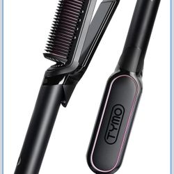 TYMO Flat Iron Hair Straightener Brush 2 in 1, 200M Ions Hair Straighteners for Women, Ceramic Dual Voltage Straightening Hot Comb for Anti-Frizz Stra