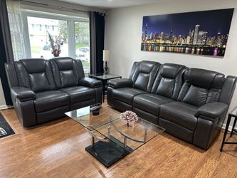 Black Leather Sofa & Loveseat Set – Modern & Comfortable