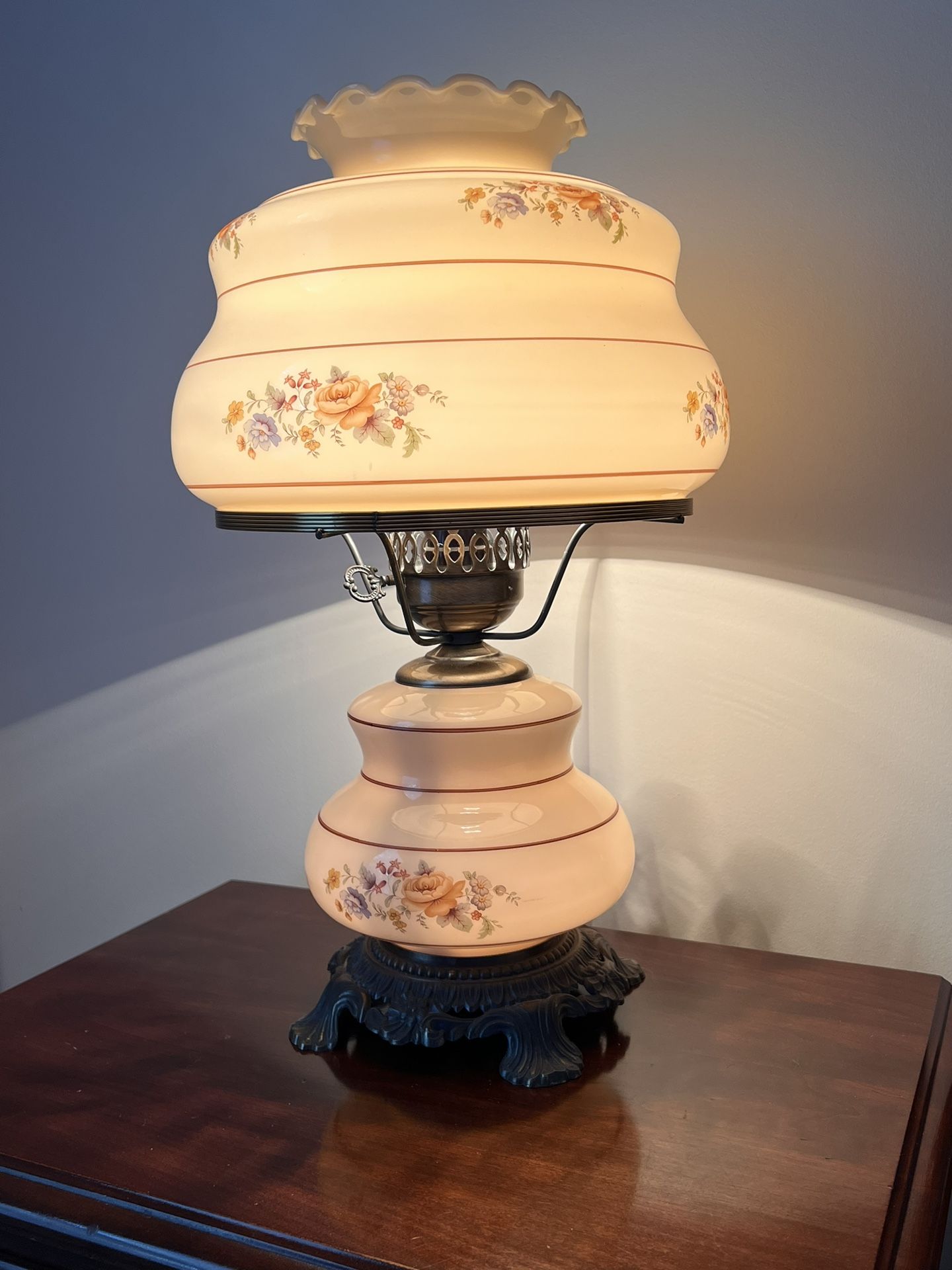 Vintage Painted Hurricane Lamp