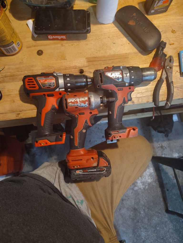 3 Milwaukee One Impact Two Drills One Hammer Drill One Regular Drill The Non Hammer Drill Is Brand New Never Used With Two 2.0 Batteries