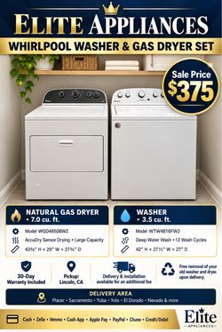 WHIRLPOOL WASHER & GAS DRYER SET