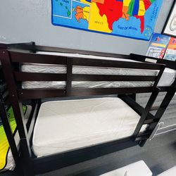 Espresso Wood Twin/Twin Bunk Bed (Mattress is not Included)