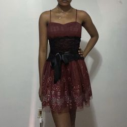 Burgundy A-Line Semi-Formal Mini Dress