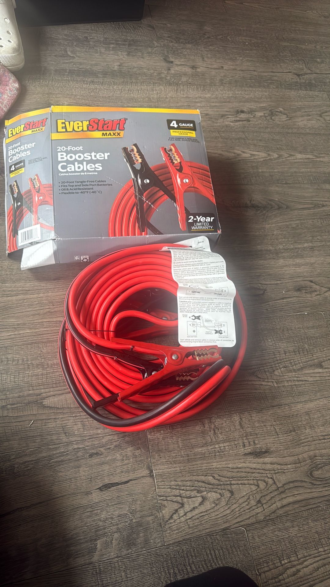 20 Foot Booster Cables 4 Gauge New