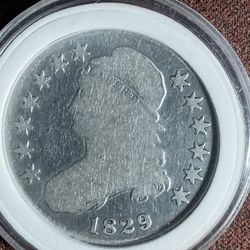 1829 Capped Bust Woman 50 Cent Silver Coin