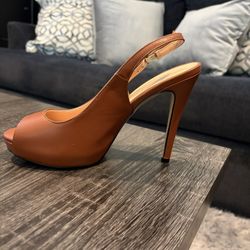 Brown Peep Toe Sling Back Heels