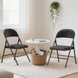 4 Pack Black Folding Chairs with Padded Cushion for Outside, Portable Stackable Commercial Metal Foldable Chairs with Steel Frame for Home Events Offi