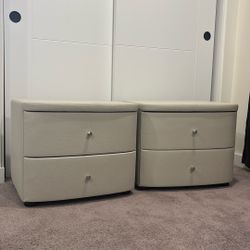 2 Matching Beige Leather Night Stands 