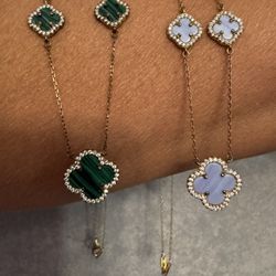 CLOVER Necklaces, 18in’ long, Sterling Silver, yellow gold tone 