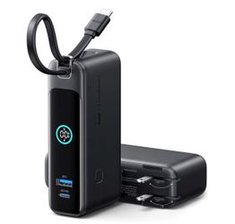 INIU Portable Charger, 10000mAh 30W Fast Charging Power Bank, Built-in USB C Cable and Foldable AC Plug, Travel Essentials Battery Pack for iPhone 16 