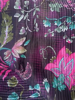 Floral Pleated vintage fabric Plum purple with hot Pink & Teal Accents NEW 2yd