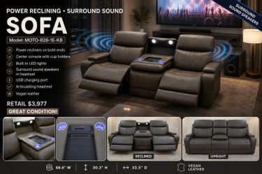Power Reclining Sofa w/ Surround Sound + Massage – NEW !!!