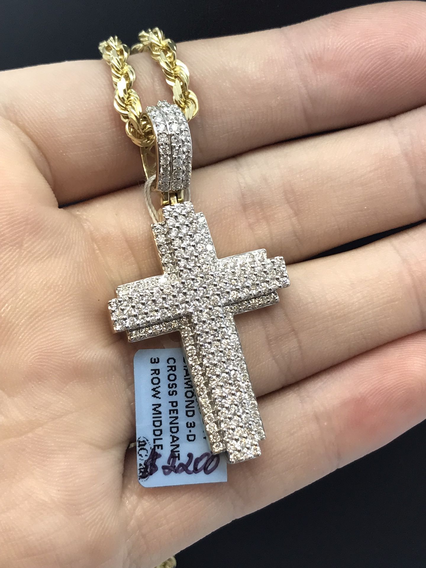 Gold Diamond Cross & Chain Set 10K New