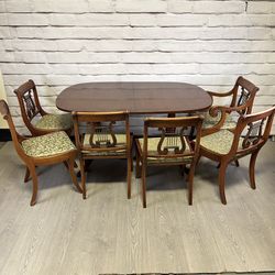 Vintage Duncan Phyfe Style Dining Table & Chairs Set