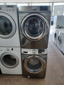 SAMSUNG GRAY FRONT LOAD WASHER AND ELECTRIC DRYER SET