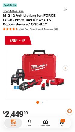Shop Milwaukee M12 12-Volt Lithium-Ion FORCE LOGIC Press Tool Kit w/ CTS Copper Jaws w/ ONE-KEY