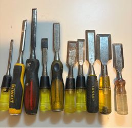 Mixed Lot of Wood Chisels – Stanley, DeWalt & More