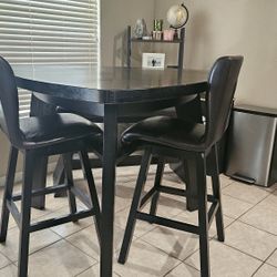 High Top Table +Bench + 2 Swivel Bar Stools