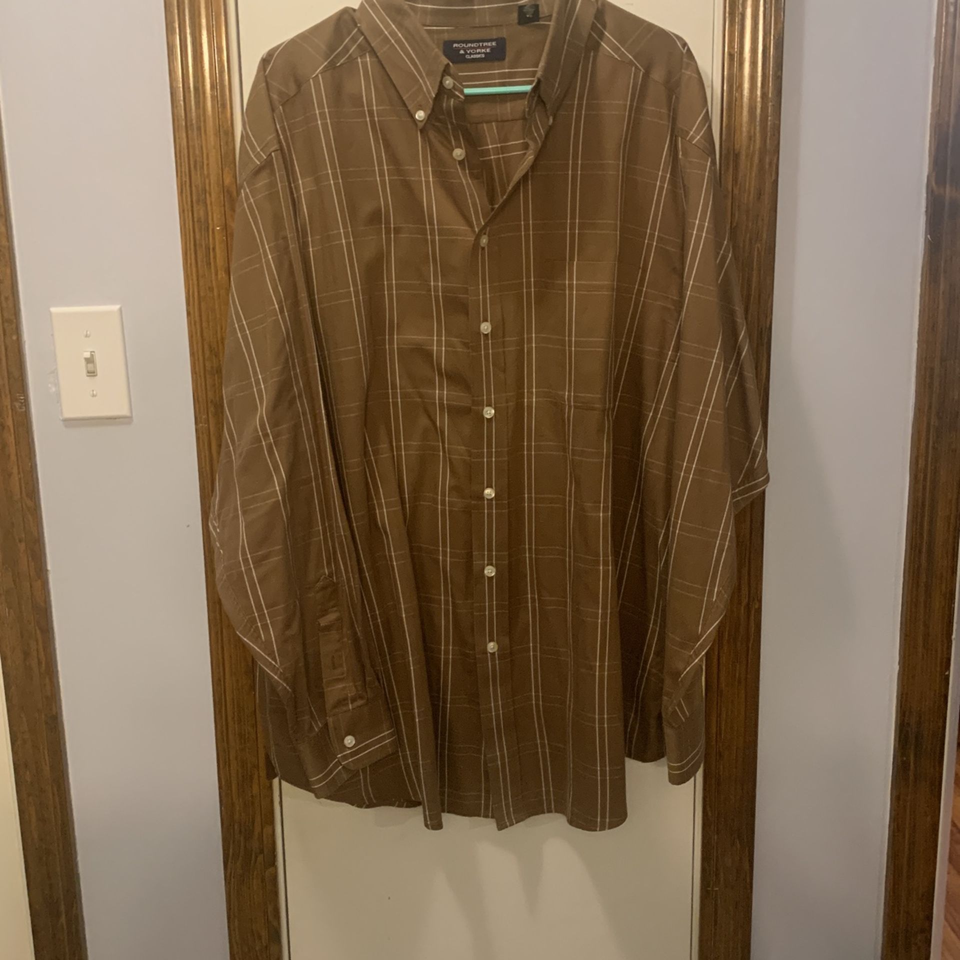 Roundtree & Yorke Classic 2XL Brown Checkered Long Sleeve Shirt