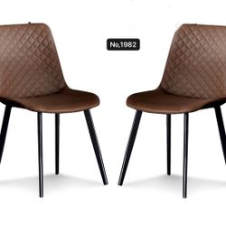 Leather Dining Chairs Set of 2, Kitchen & Dining Room Chairs, Modern Faux Leather Kitchen Chair, Brown