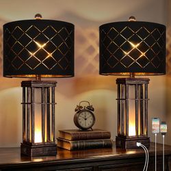 Modern Table Lamp with Nightlight Set of 2