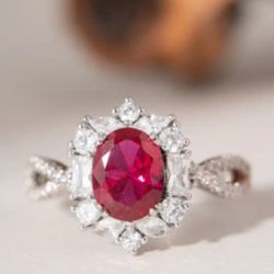 925 Sterling Silver Sparkling Moissanite Oval Ring  Size 7 and  8