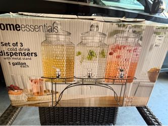 Home Essentials 3-Piece Glass Drink Dispenser Set with Stand