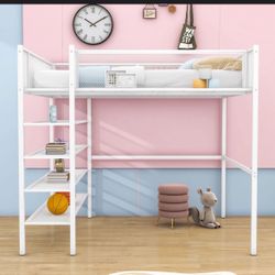 Full size Loft Bed with Shelves (x2)
