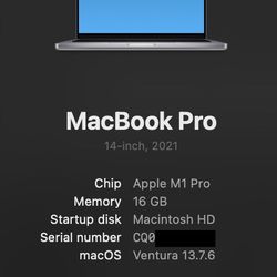 MacBook Pro (14-inch, 2021) - EXCELLENT CONDITION, M1 Pro, 16 GB Memory, 512 GB Storage, $850 CASH ONLY
