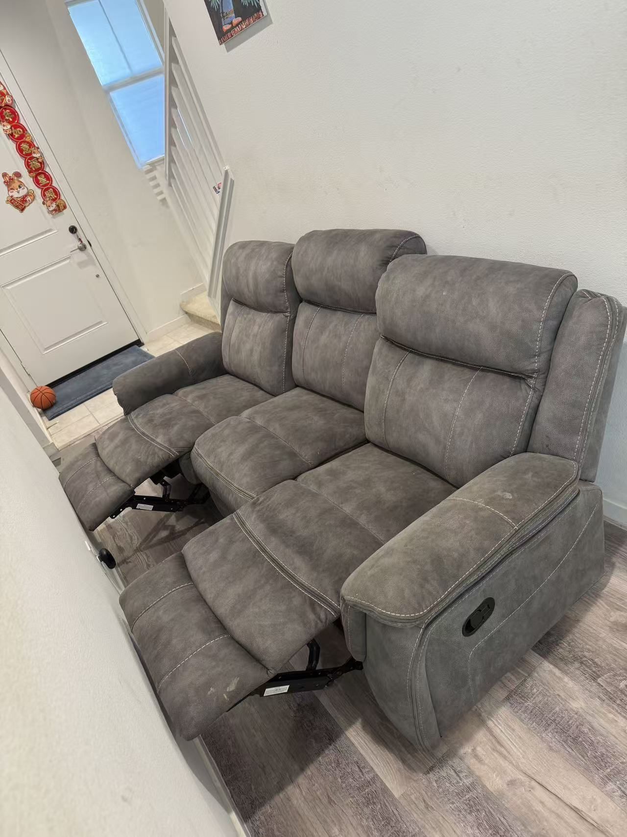 Manual Reclining Sofa, 3-Seater Recliner Couch with Skin-Friendly Upholstery