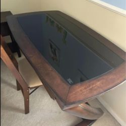 Tempered glass wood table desk