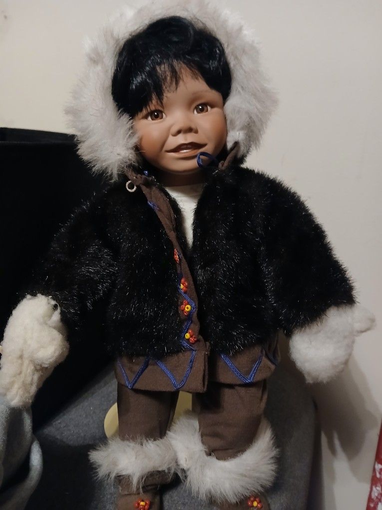 Danbury Mint Inuit Porcelain Doll with Stand