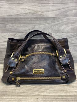 Jimmy Choo Mahala Tote Shoulder Bag Brown Smooth Leather Zipper Accents (A1D004773)
