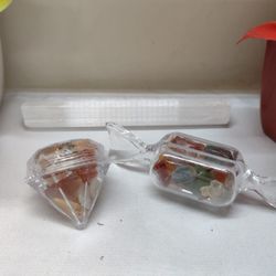 Selenite Stick With Rainbow Agate Filled Candy And Diamond Container