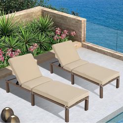 MAGIC UNION 2-Pack Rattan Outdoor Chaise Lounge Chairs Set Deck Lounge Chairs Patio Adjustable Wicker Chaise Lounge with Cushions Patio Seating Beach 