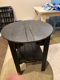 Distressed Black Round Wood End Table
