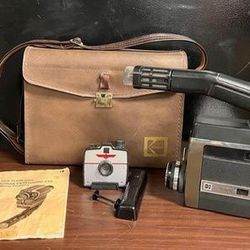 Vintage KODAK EKTASOUND 240 Movie Camera, Case and Instructions. Bonus 1962 Thunderbird Camera