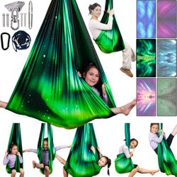 Sensory Swing for Kids & Adults Holds up to 300lbs Indoor & Outdoor Double Layer Therapy Cuddle Swing with 360° Swivel Hanger Kit for Calming, Effect 