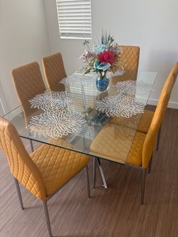 Glass Top Dining Table with Chairs