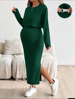 SHEIN Maternity Two-Piece Set – Size XXL – Dark Green