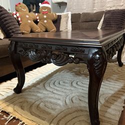 • Carved Dark Wood Coffee Table – Solid & Beautiful