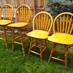 4 Rotating Dinner Wooden Chairs Bar Stools 17" X 17" X 46" Tall