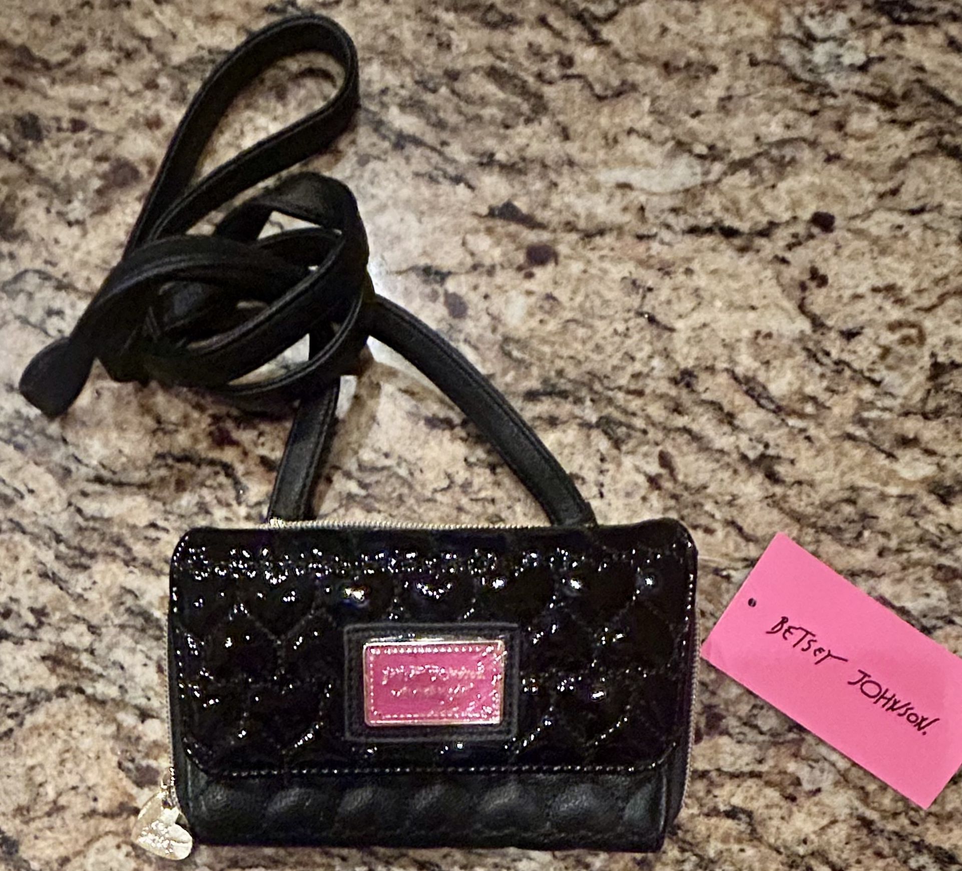 BETSEY JOHNSON - Be Mine Wallet On A String - Front pocket- Black Hearts NEW