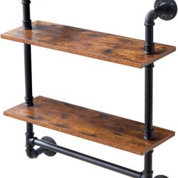  Industrial Pipe Shelf Bracket 2 Tiers 