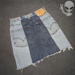 Levi's Upcycled Patchwork Denim Mini Skirt Womens Size 28