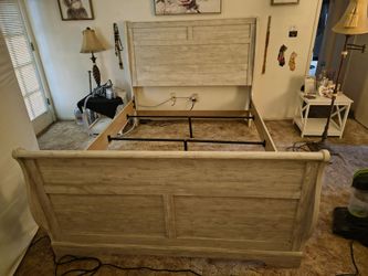 Whitewash Wood Sleigh Bed Frame
