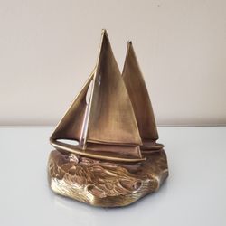 Ventage PM Craftsman Double Sails Sailboat Cast Brass Sculpture