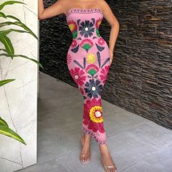 Women's Floral Print Bodycon Maxi Dress size medium