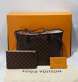 Louis Vuitton Neverfull MM in Damier Ebene Canvas / Wallet 100% Authentic